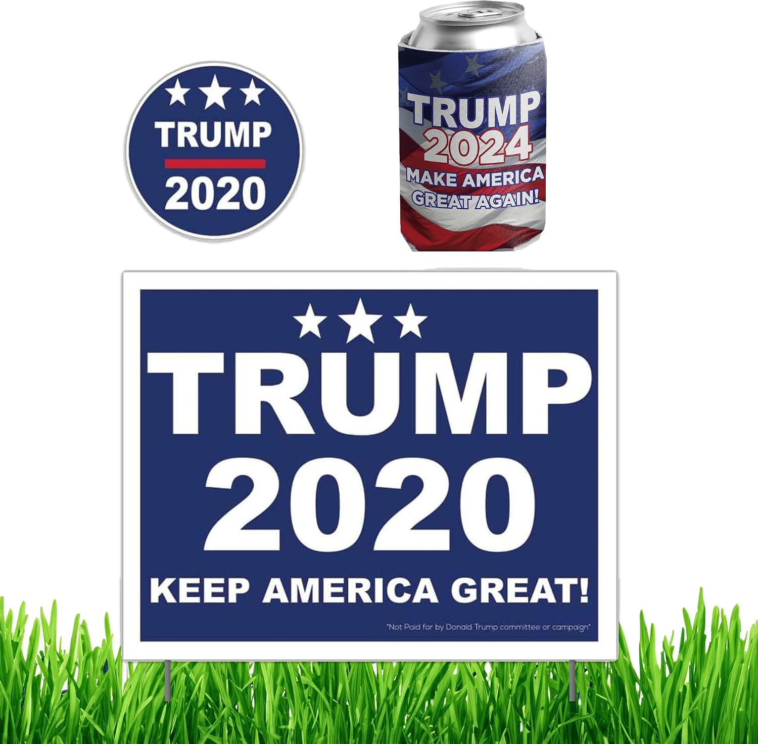 VictoryStore Donald Trump 2024 Yard Sign Trump 2024 Can Cooler and Trump 2024 Decal | Yard Sign is Printed 2 Sided on 11 Inch by 14 Inch Waterproof Corrugated Plastic and Includes Stakes