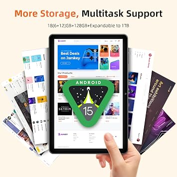 Tablet 10 Inch, Android 15 Tablets with Case, T30 Quad-Core, 18GB RAM+128GB ROM+1TB Expand, 1280 x 800 HD IPS Display, 5MP+8MP Dual Camera, 6000mAh, WiFi 6, BT 5.0, Widevine L1, GPS (K302)