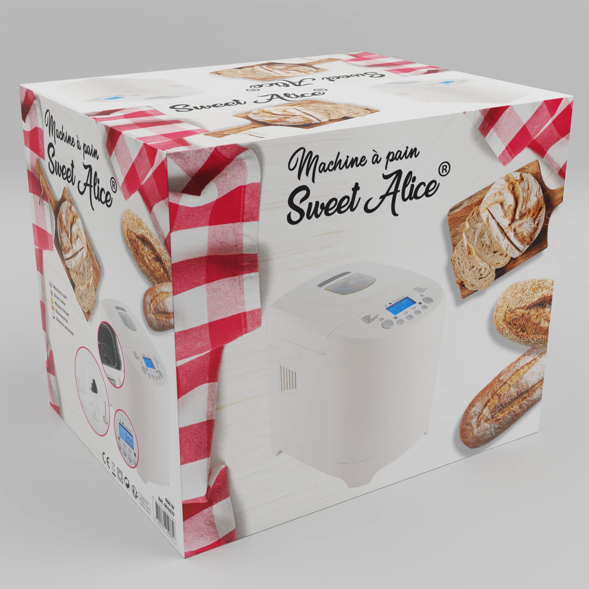 Machine à pain 12 programmes 600W 450g 680g 900g Sans gluten Départ Différé Maintien au chaud Brunissement Pâte Gâteau Confiture Blanc