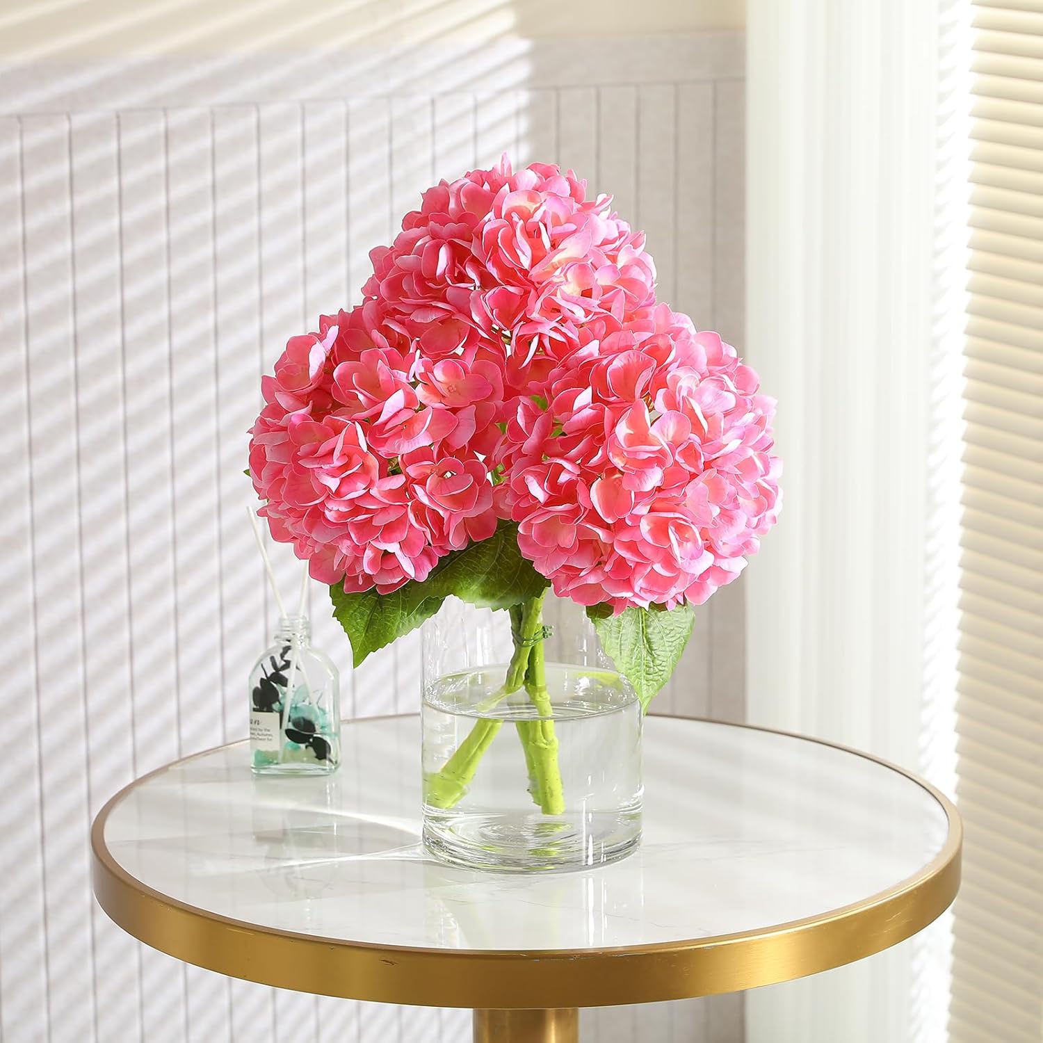 3Pcs Hydrangea Artificial Flowers, 22.44" Real Touch Latex Faux Hydrangea with Long Stems & Leaves for Home Office Decor or Wedding, Party, Centerpieces, Floral Arrangements (Pink) - Image 5