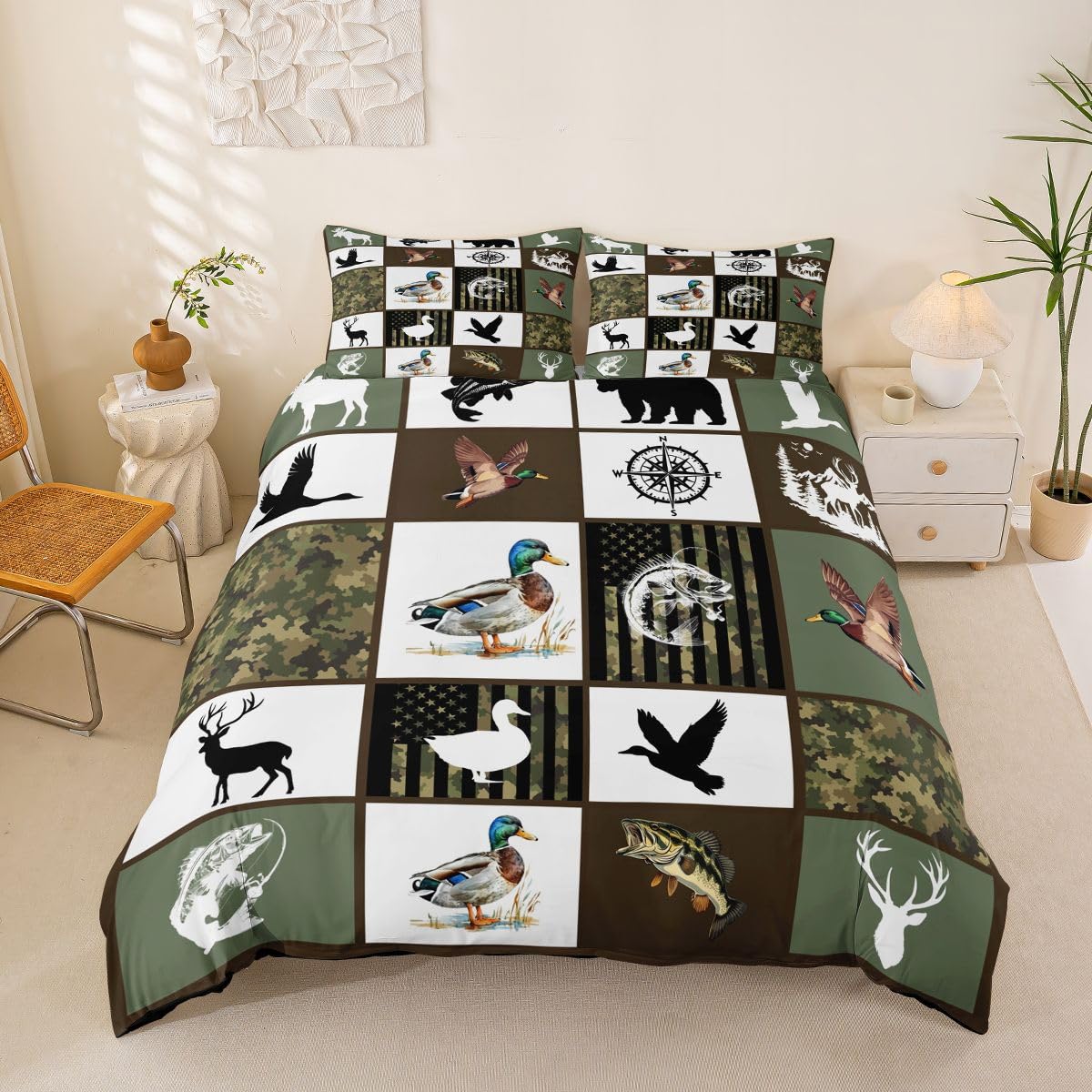 Housse de couette camo chasse idéale pour réchauffer l'ambiance d'un chalet de campagne