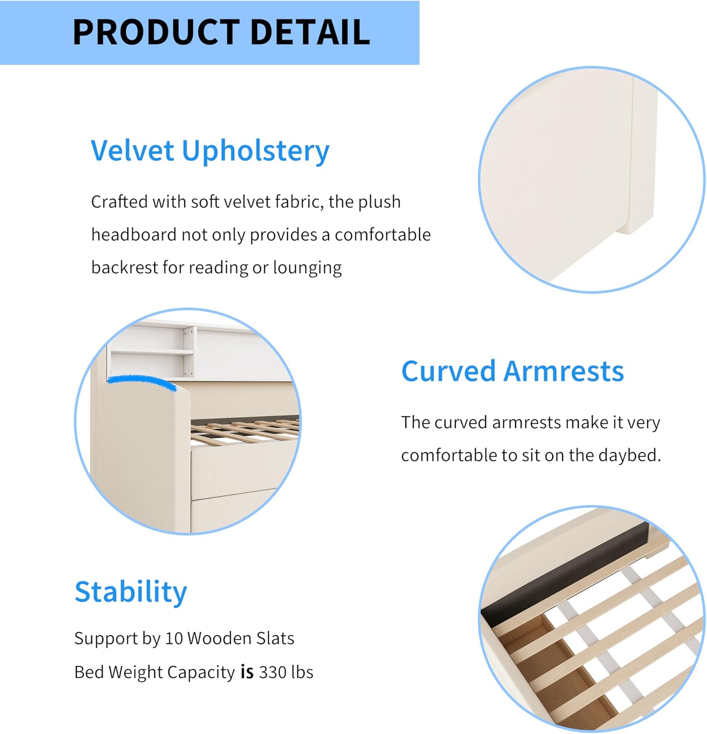 Polibi Twin Size Velvet Upholstered Platform Bed with 2 Drawers,L-Shaped Daybed with Storage Shelf,Beige