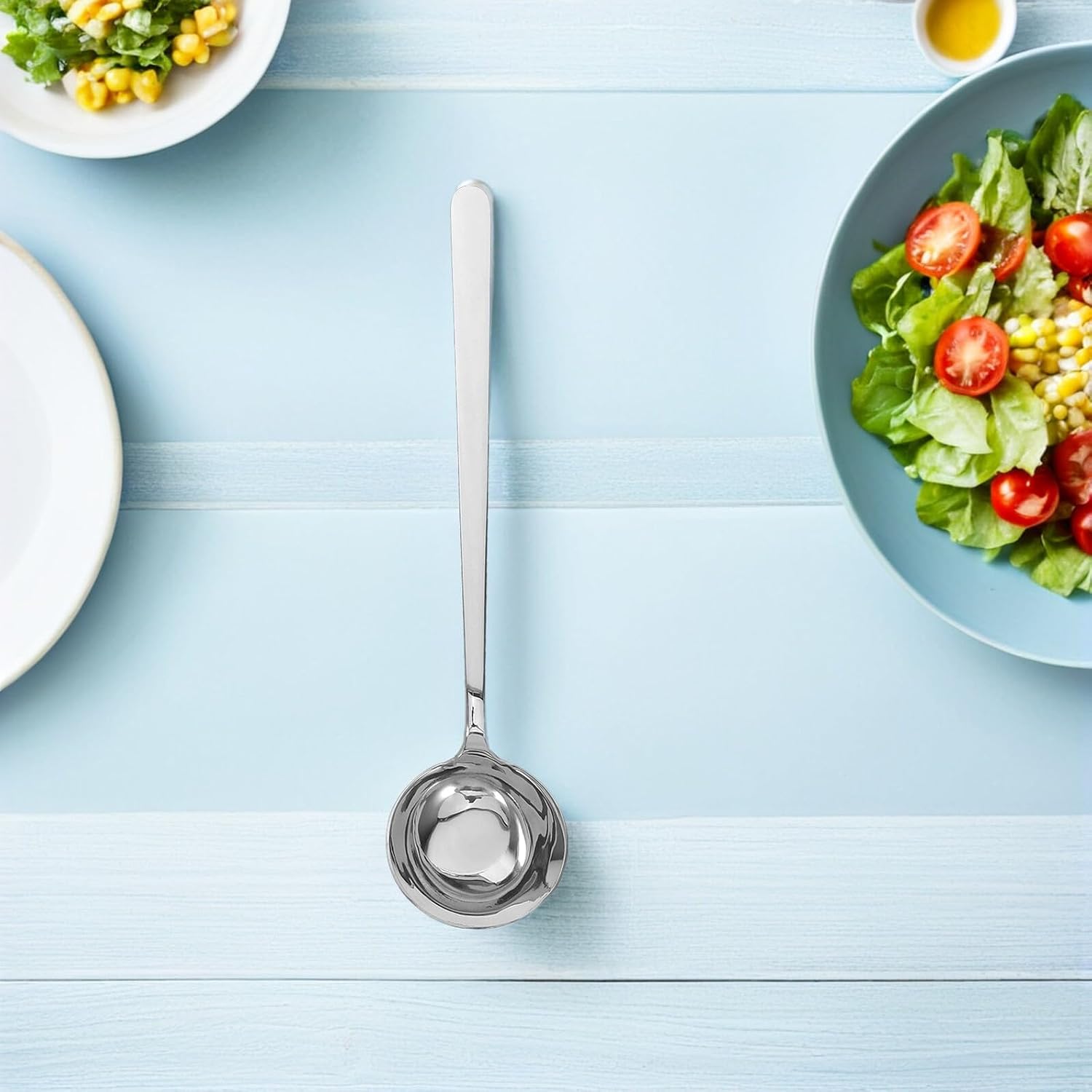 2pcs Stainless Steel Soup Ladle with Bottom, Silver Serving Spoon