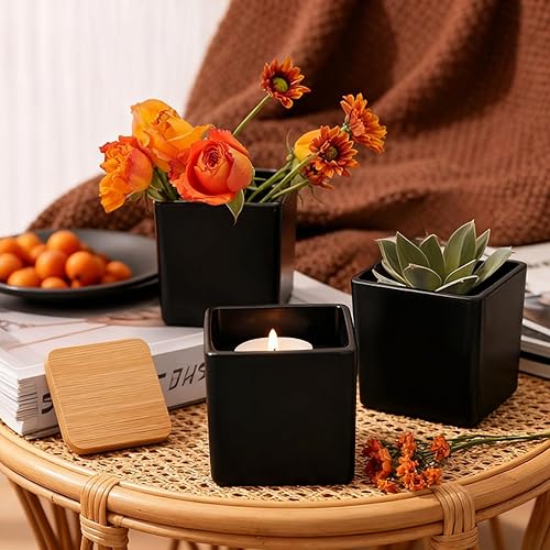 Miniatura 22 de CONNOO Paquete de 6 tarros de vela de vidrio esmerilado de 24 onzas, múltiples mechas de boca ancha, recipientes vacíos a granel para hacer velas