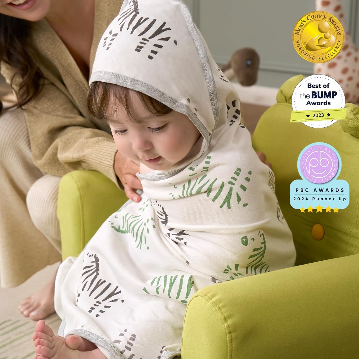 momcozy Toalla de baño con capucha, paquete de 2 piezas, con capucha y esponja de algodón, tamaño grande, 90 x 90 cm (35 pulgadas), juego de toallas de baño para niños/niñas, desde