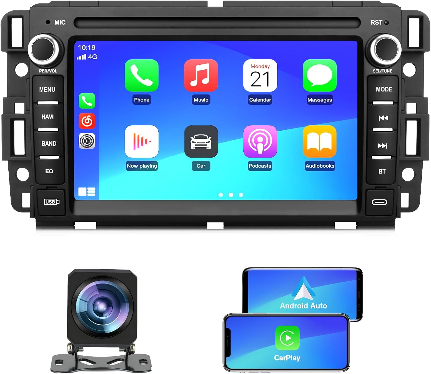 Junsun 4Core Car Radio Stereo for Chevy Silverado GMC Sierra 2007-2013, Android 13 with CarPlay Android Auto Bluetooth GPS Navigation 5GHz WiFi with Backup Camera