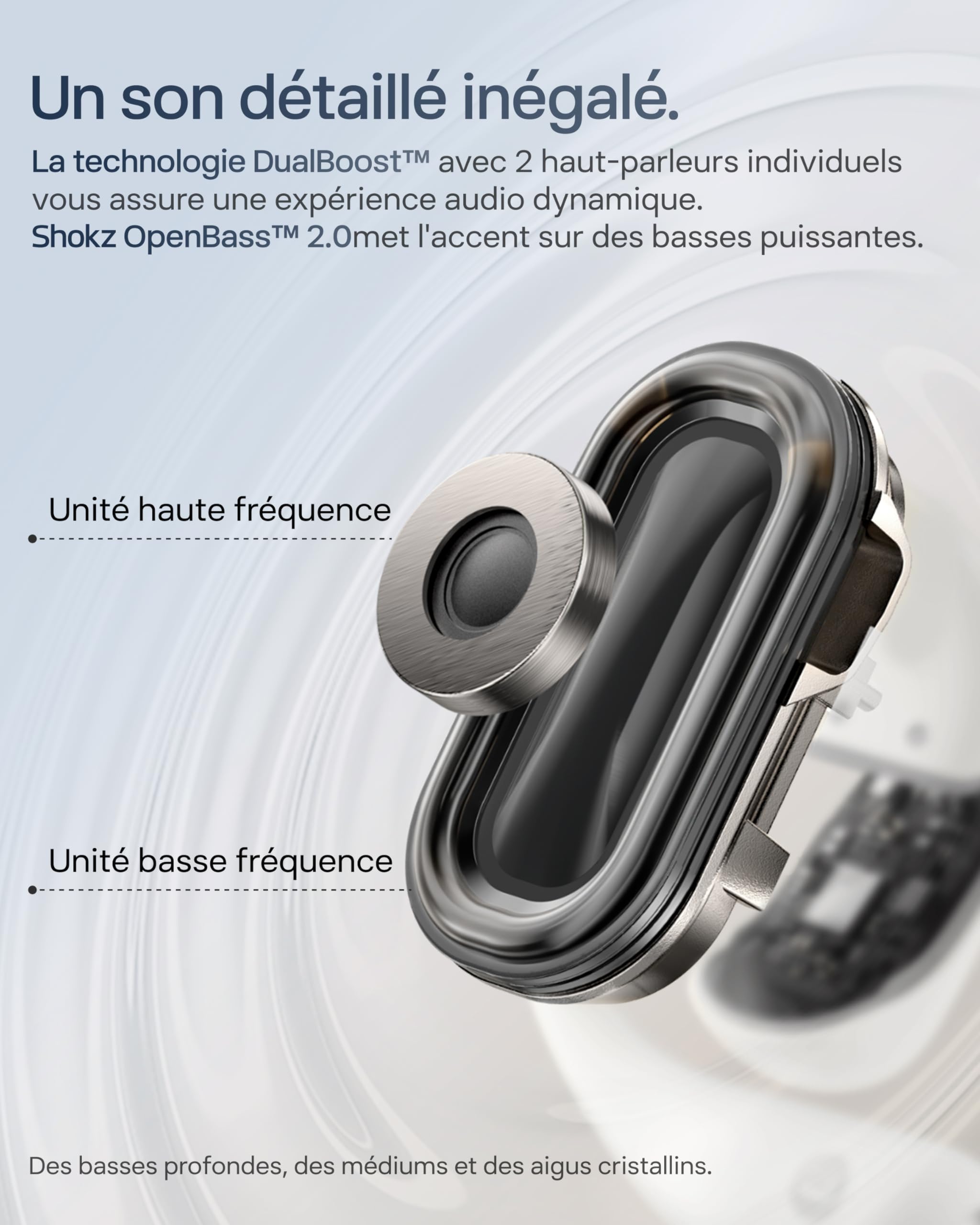SHOKZ OpenFit 2+ Nouveaux Casques à Oreilles Libres, Dolby Audio, Crochets d’Oreille Souples, 48 Heures d’autonomie, résistance à l’Eau IP55, Recharge sans Fil, avec Sac de Transport, Noir