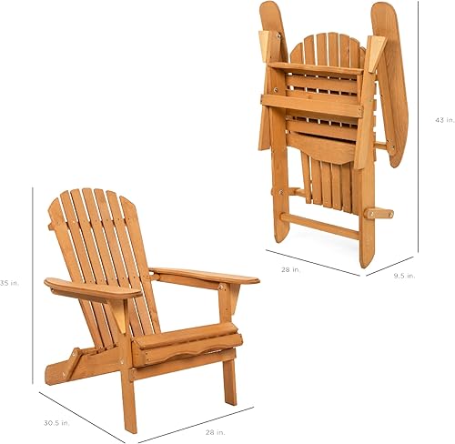 Miniatura 2 de Best Choice Products Silla plegable Adirondack muebles de madera para exteriores sillas de descanso para patio jardín patio con acabado natural