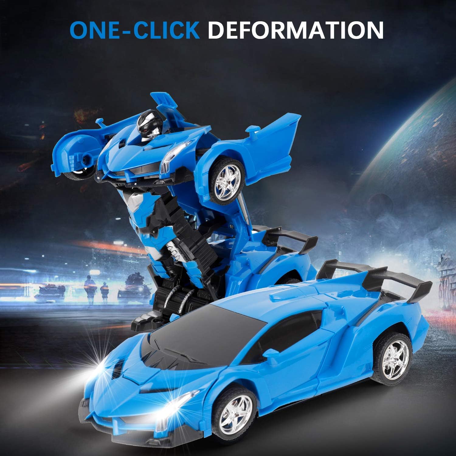 FIGROL Transform RC Car Robot, Remote Control Car Independent 2.4G Robot Deformation Car Toy with One Button Transformation & 360 Speed Drifting 1:18 Scale