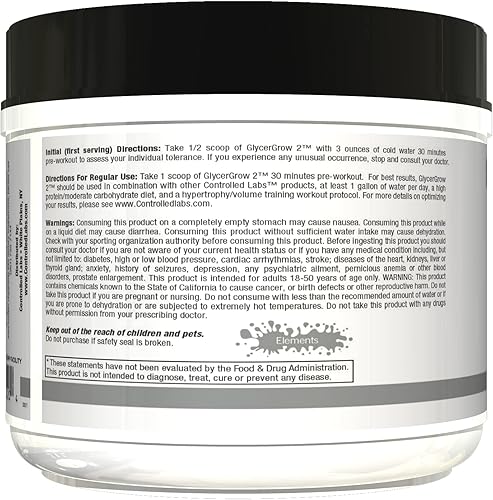 Miniatura 5 de CONTROLLED LABS GlycerGrow 2, aumenta el volumen celular y la vascularidad, ayuda a mejorar la resistencia, el crecimiento y la recuperación, ayuda
