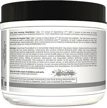 CONTROLLED LABS GlycerGrow 2, Increase Cell Volume and Vascularity, Helps Improve Endurance, Growth, and Recovery, Helps Maintain Workout Intensity, 60 Servings, Unflavored