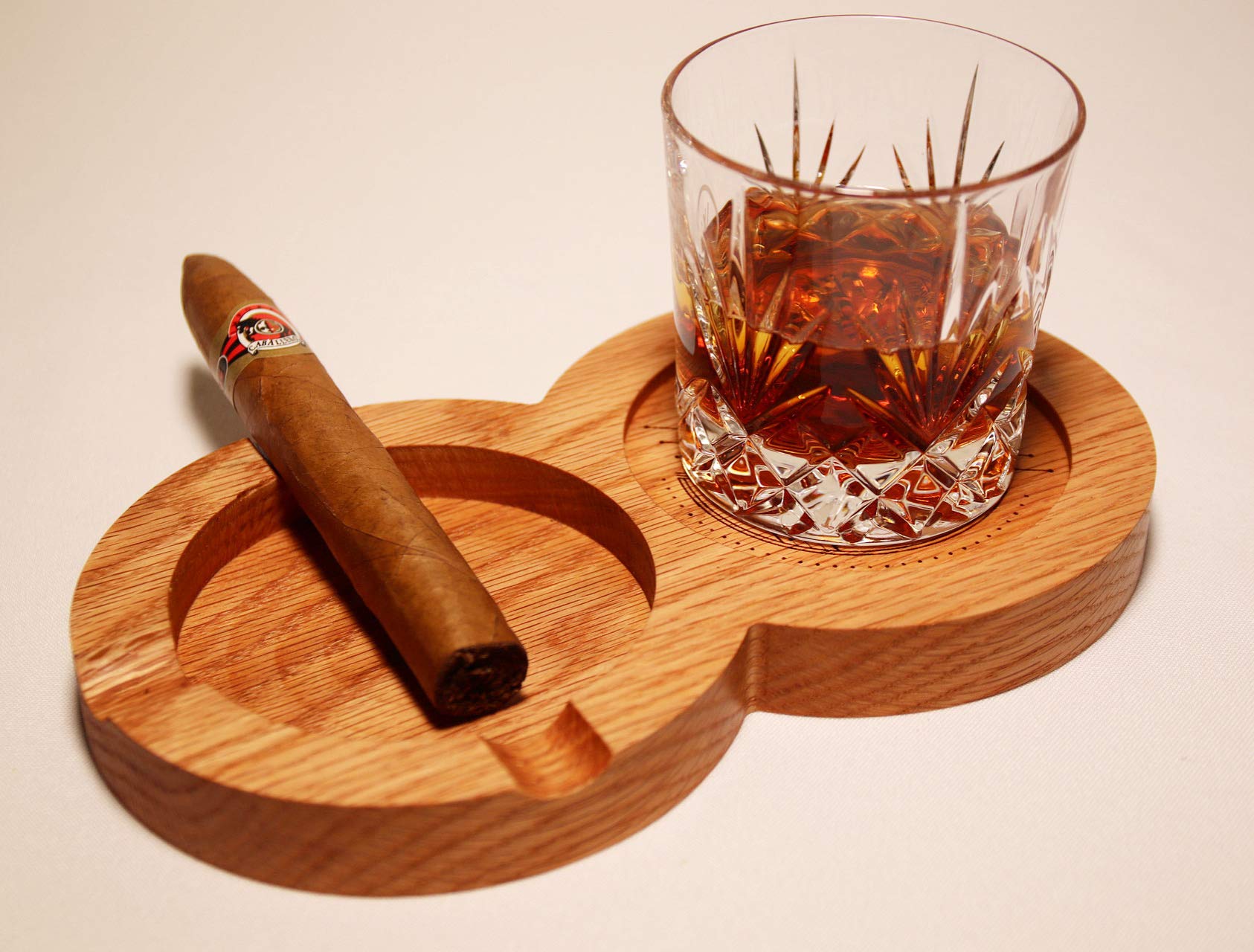 The Kentucky Double Solid Oak Cigar Ashtray Coaster/Whiskey Glass Tray