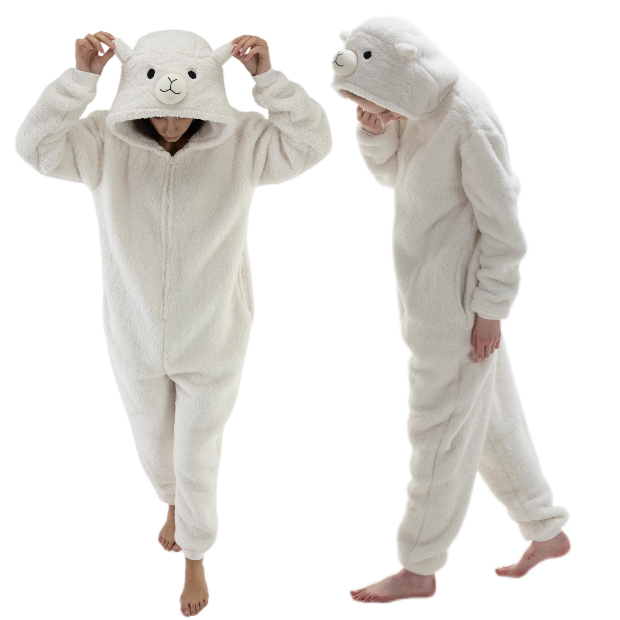 AILMQYJL Snug Fit Unisex Adult Onesie Pajamas, Flannel Animal Cosplay One Piece Halloween Costume hooded Sleepwear Homewear