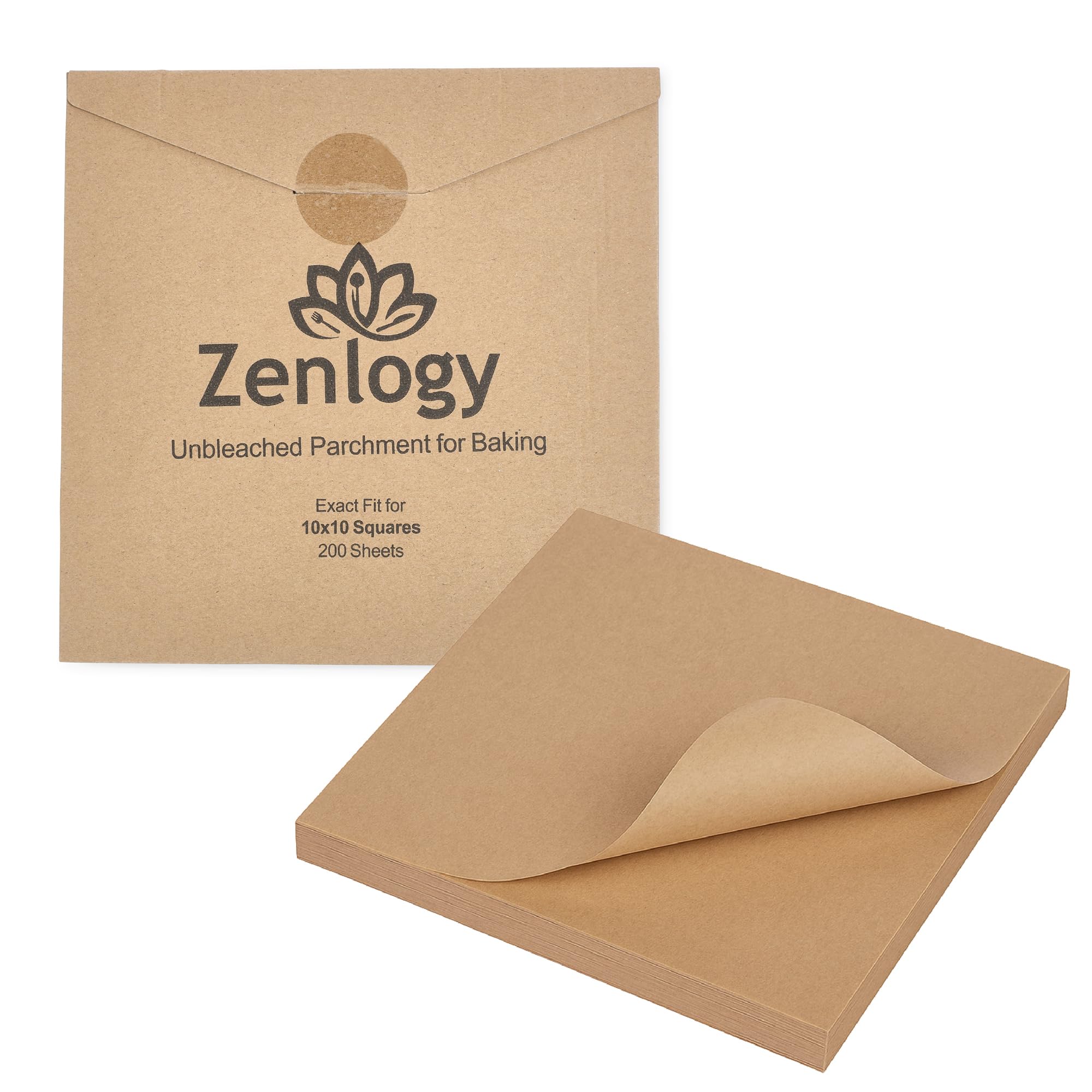 - Zenlogy 10x10 Parchment Paper Squares (200 Sheets), Unbleached, High Heat, Non-stick, Pre-cut Baking Paper - Fits 10x10 Square Pans, Toaster Oven Trays, Air Fryer, Dehydrator - Baking and Roasting