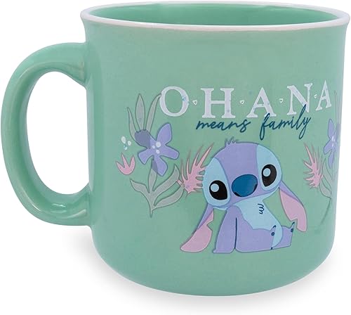 Silver Buffalo Lilo and Stitch Ohana Sitting Floral - Taza de cerámica para caravana, 20 onzas, 20 onzas, Ohana Sitting Floral, 20 onzas