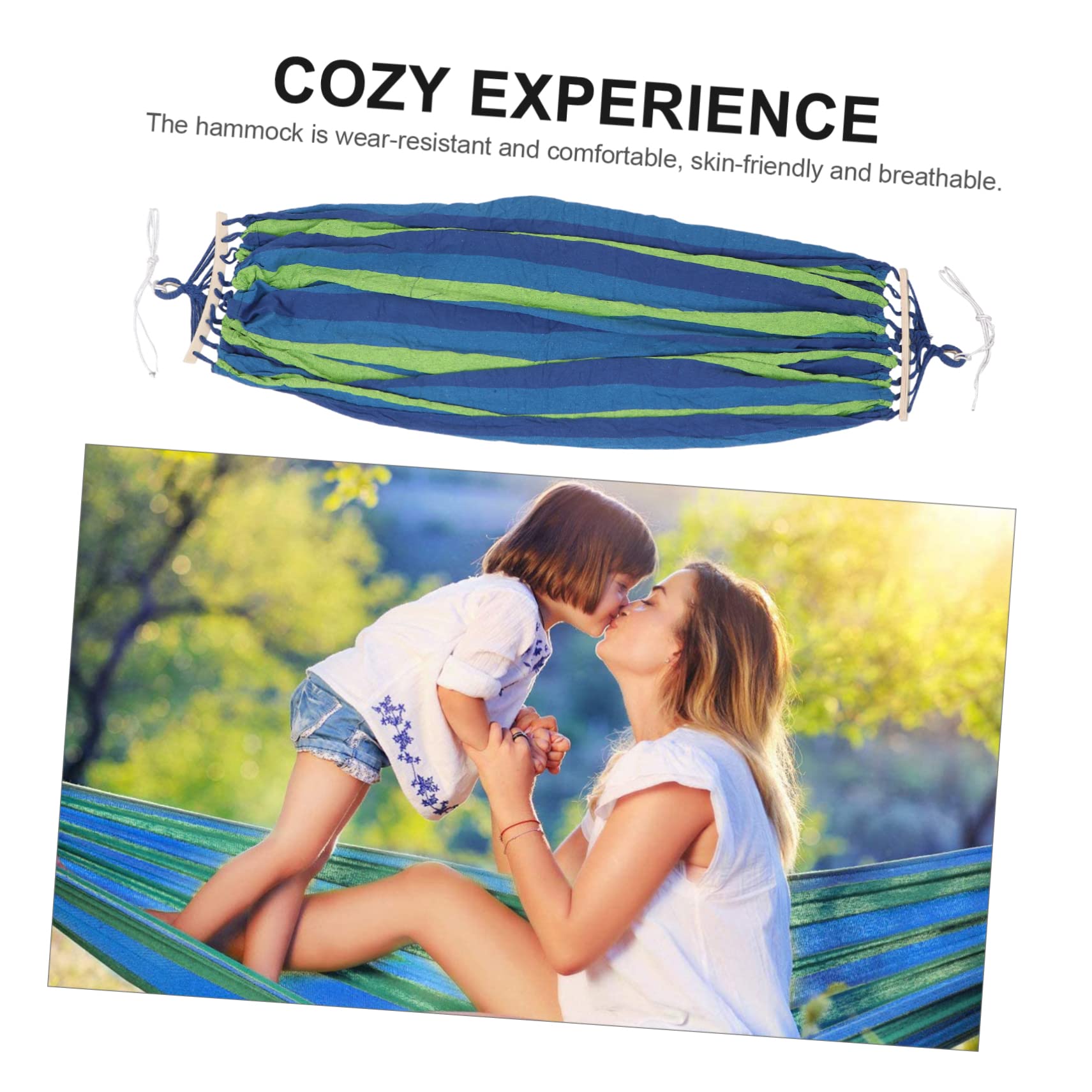Hamac D'extérieur Anti-roulis Double en Toile Rayée Bleu, Hamac de Jardin Large 2 Places pour Camping, Terrasse et Plage, Léger et Portable, Facile à Installer