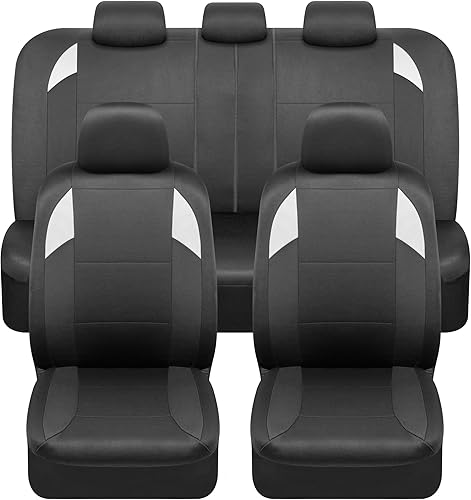 BDK carXS Monaco - Juego completo de fundas para asiento de automóvil, fundas de asiento delantero tri-tono negro con asiento trasero de banco