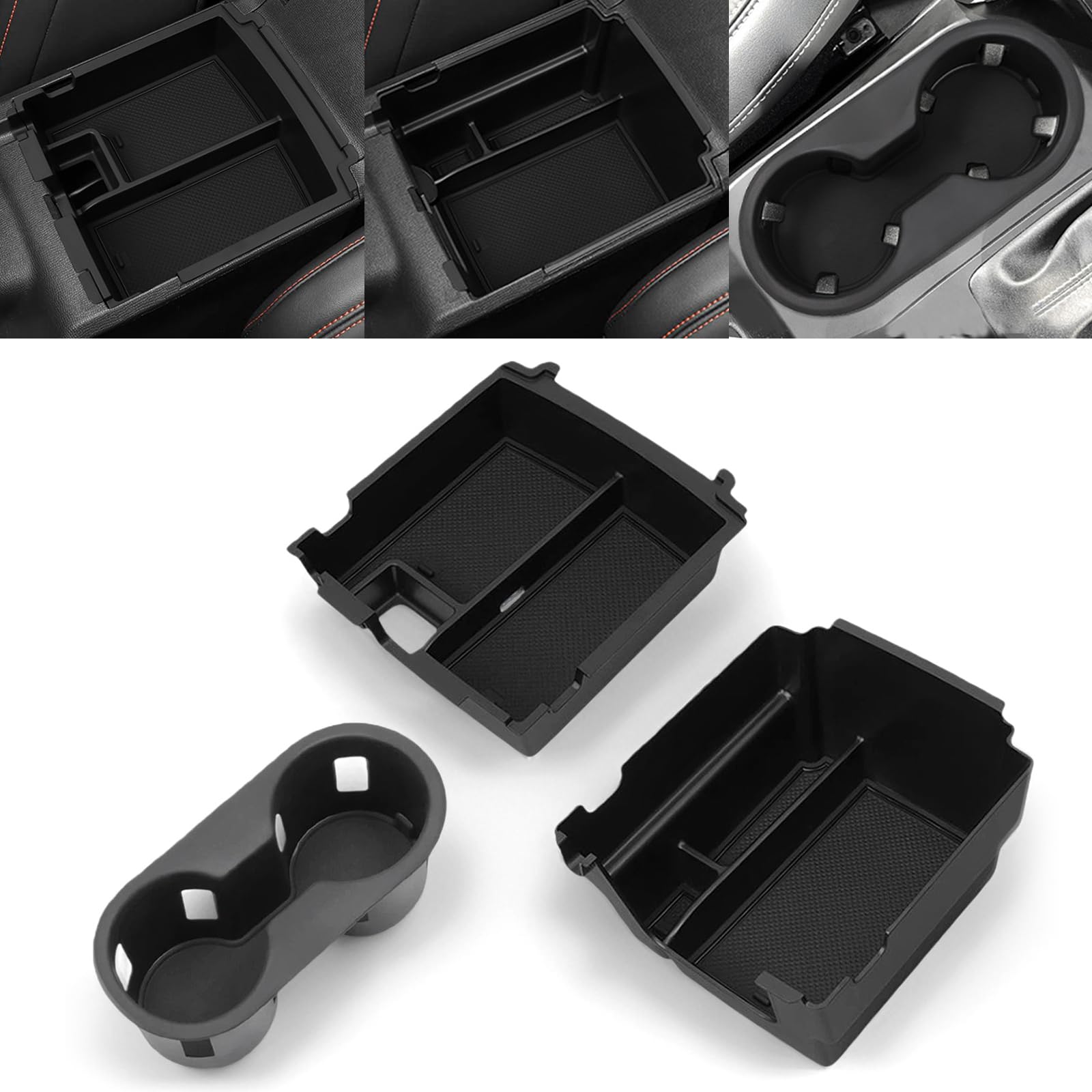 for Ford Bronco Accessories 2025 2026 4-Door, Armrest Storage Box Double Layer Center Console Organizer 3PCS with Anti-Slip Mats & Cup Holder Insert,