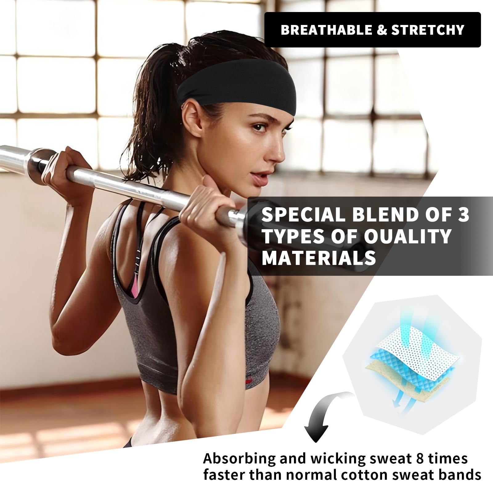 Diademas deportivas para mujer, absorbe la humedad, elegante, cómoda y elástica, antideslizante, deportes, yoga, artículos esenciales para correr, absorción de sudor y secado rápido