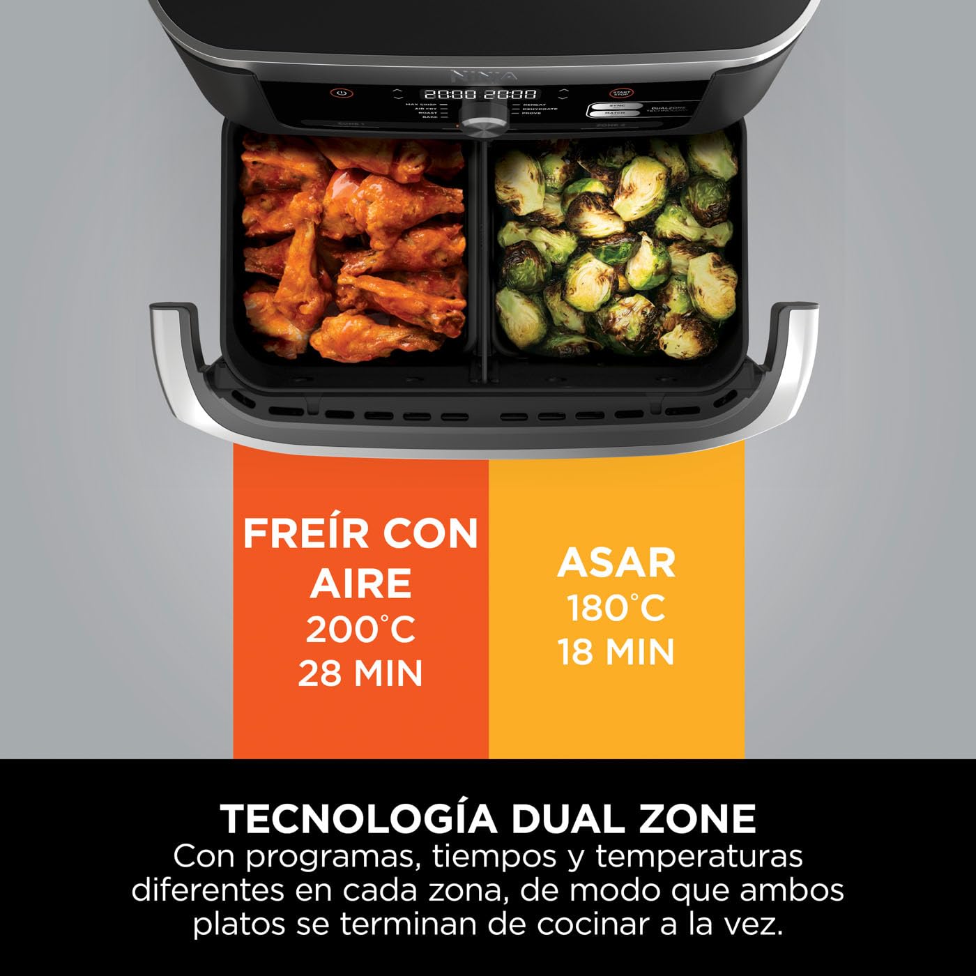 Ninja Foodi FlexDrawer Freidora de Aire con Zona Flex - 7 Funciones de Cocción y Divisor Extraíble - Capacidad de 10,4 l para Comidas Familiares - Negro, AF500EU