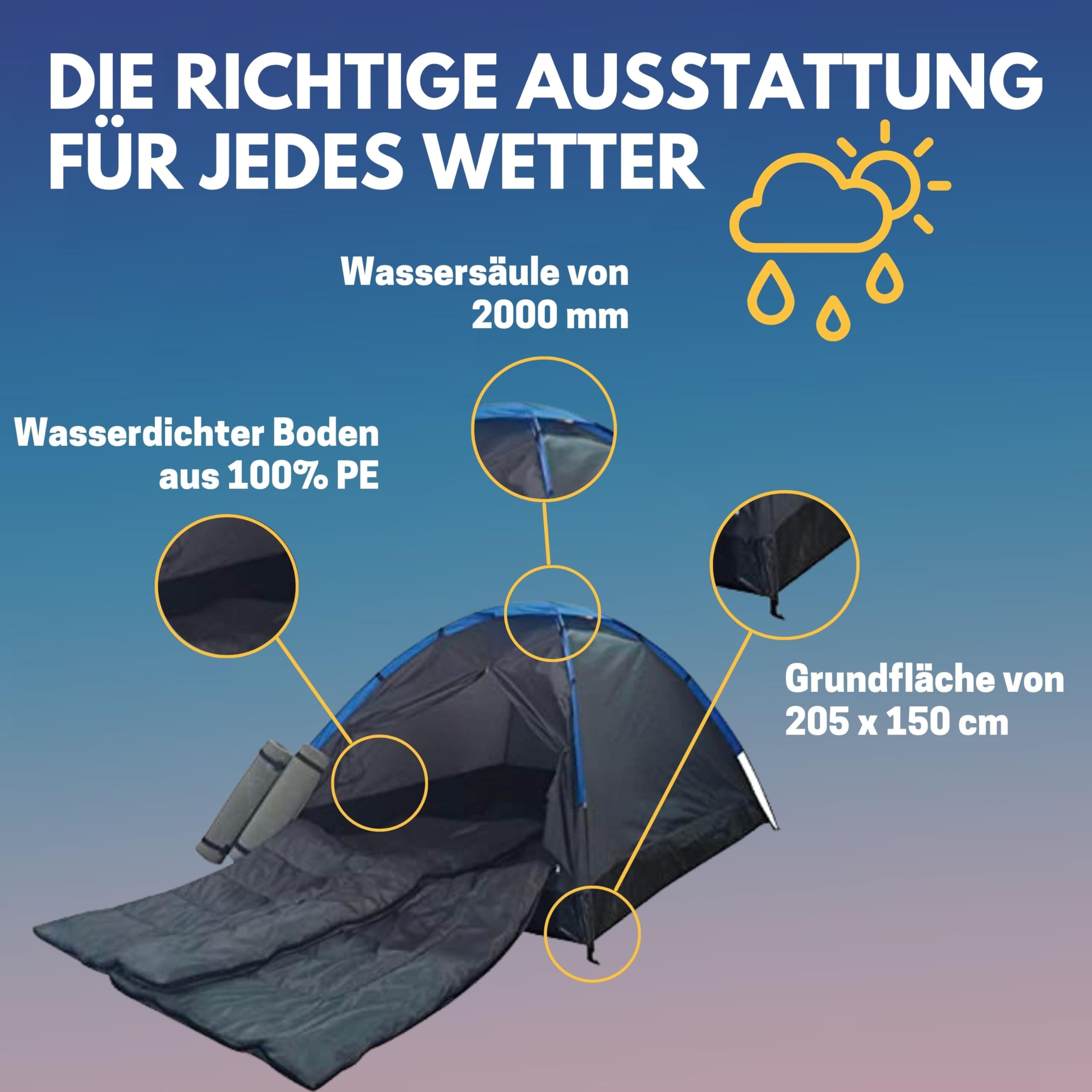 Best Sporting 2 Personen Zelt Set Festival mit 2 Isomatten und 2 Schlafsäcken I Iglu Campingzelt für 2 Personen 200 x 150 x 105 cm I 2 Mann Zelt wasserdicht für Camping Abenteuer I Zelte