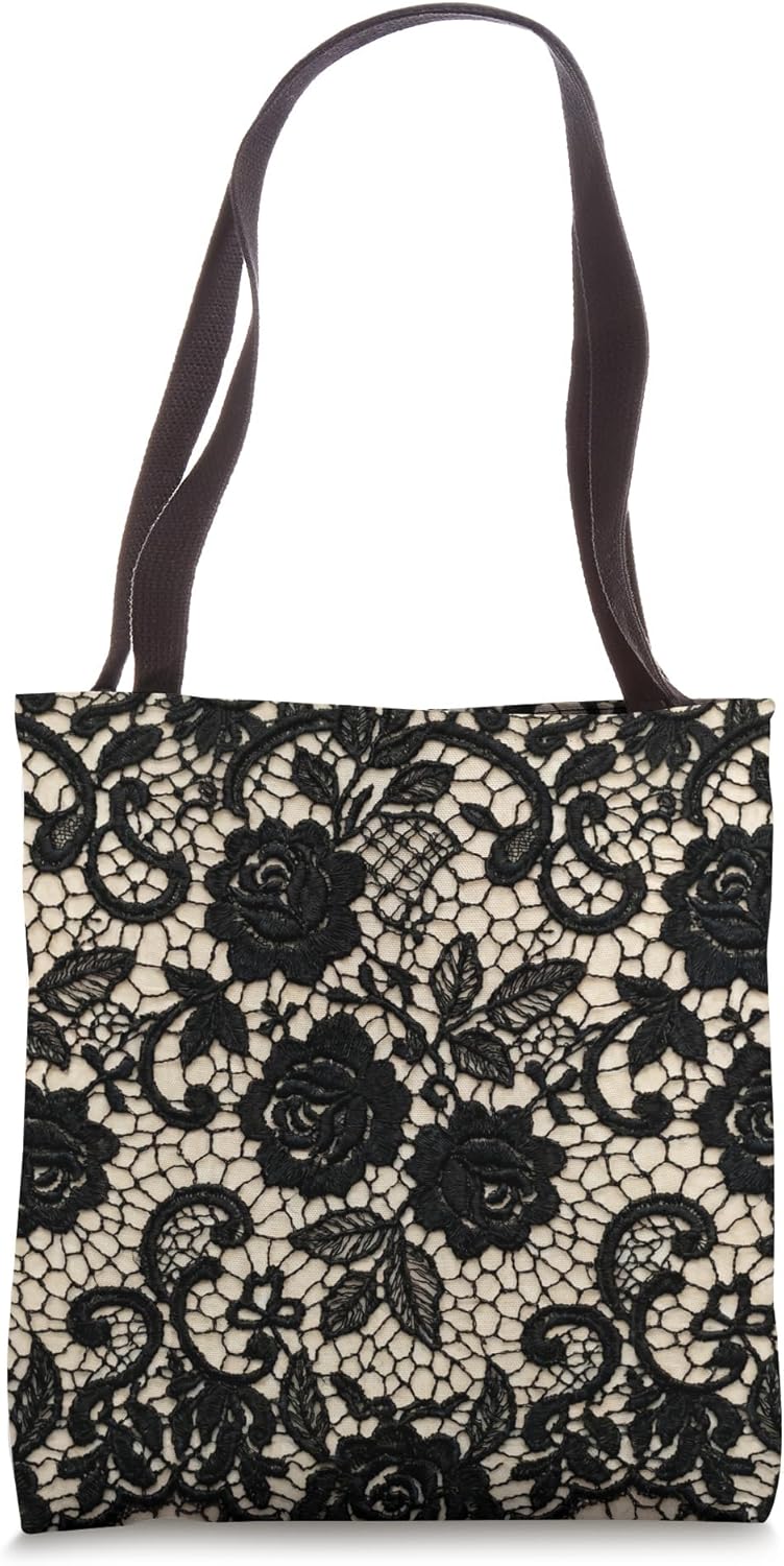 Vintage Gothic Black Floral Lace Dark Romantic Coquette Tote Bag