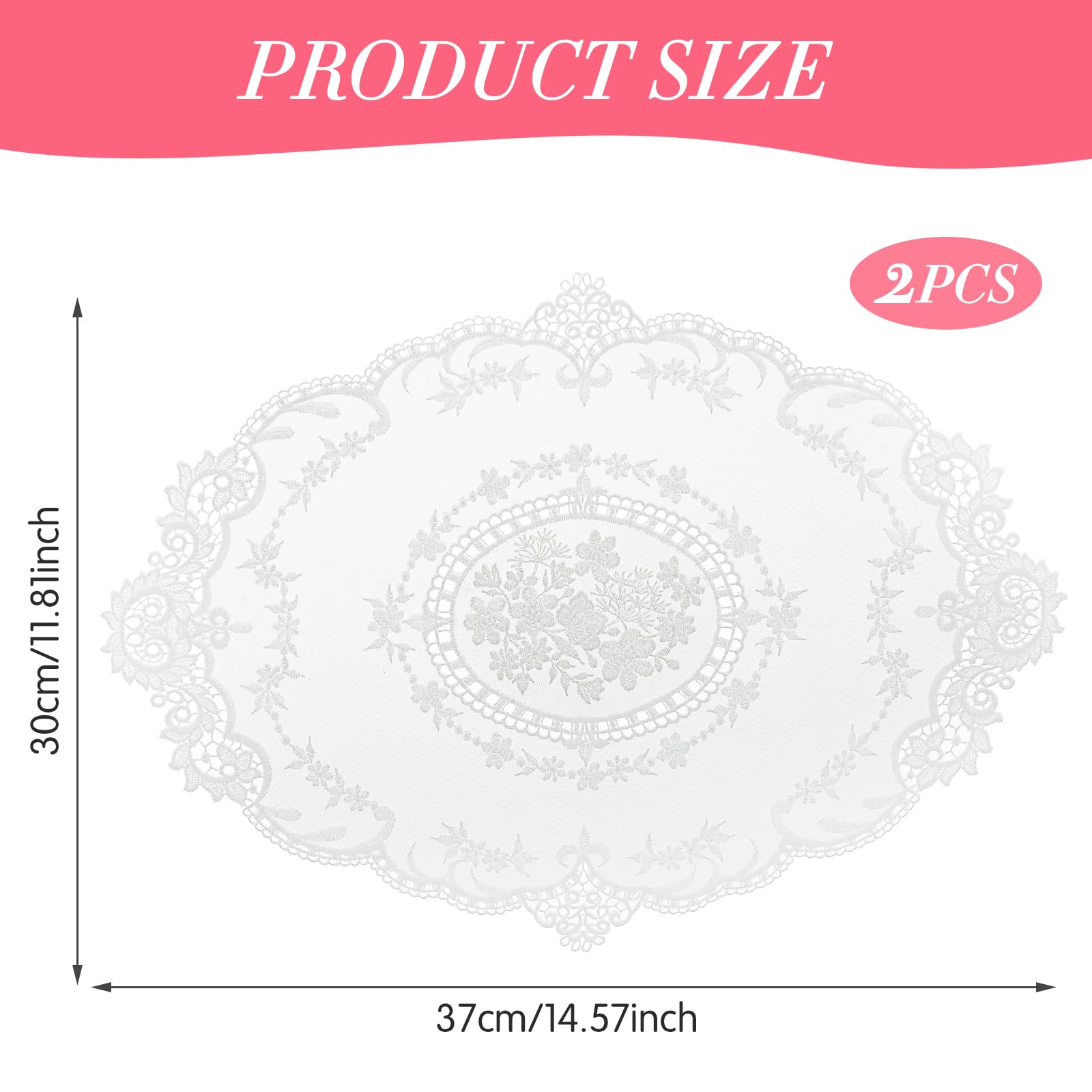 Spitze Platzsets Oval – 2 Stück, 42 X 32 Cm, Aus Polyester, Waschbar & Dekorativ
