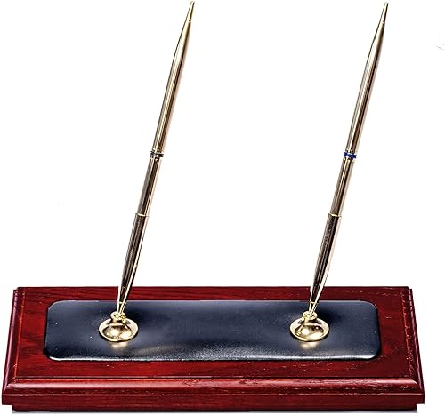 Dacasso A8004 - Juego de escritorio de madera y cuero con soporte doble para bolígrafo palisandro 925 x 425 x 900