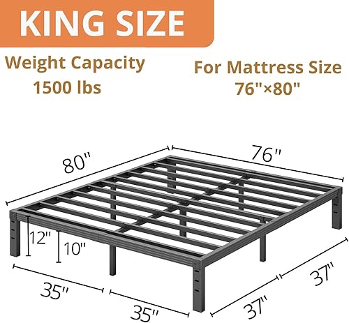 Miniatura 68 de ZIYOO Base de cama individual con listones de acero resistente, marco de cama de plataforma de 14 pulgadas, diseño antideslizante, no necesita