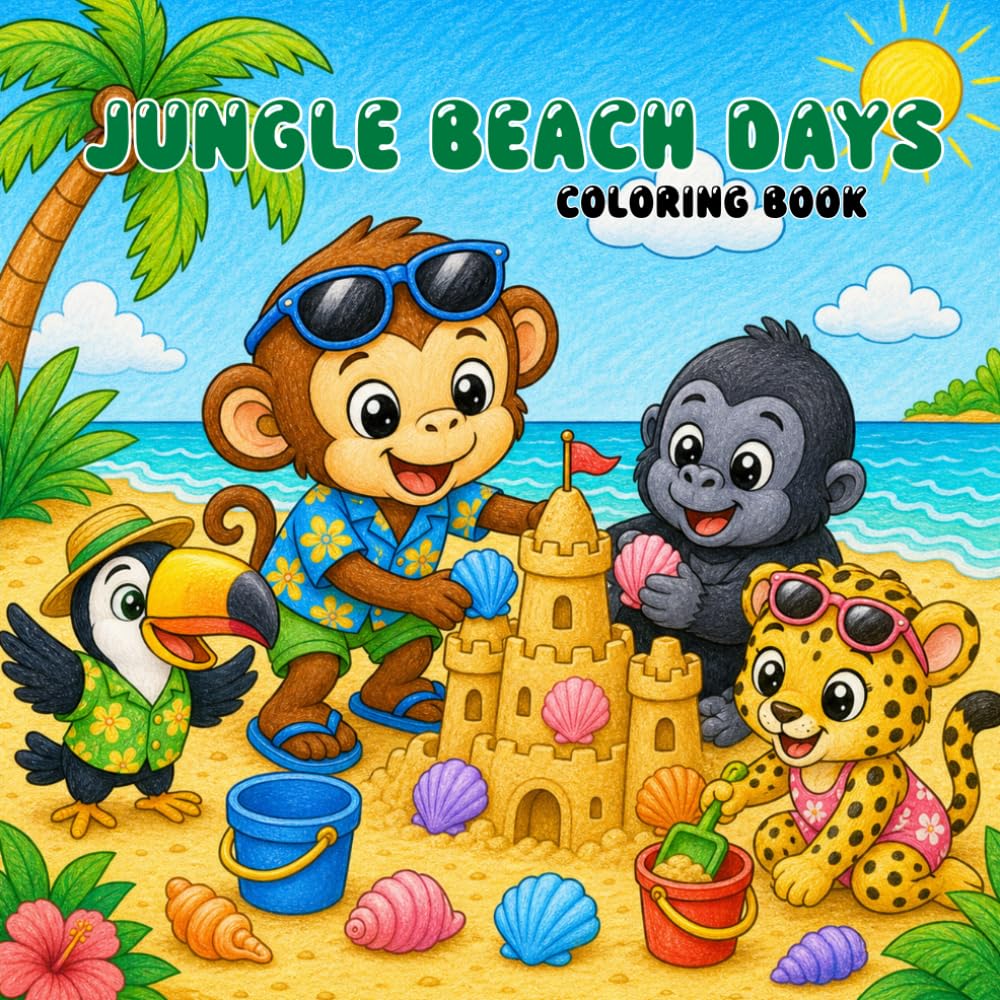 Jungle Beach Days: A Cute Jungle Animals at the Beach Coloring Book with Bold and Easy Summer Scenes for Kids, Toddlers, and Preschoolers for Fun, Creative, Screen-Free Play.