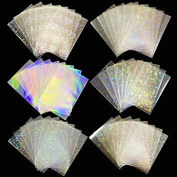 600 Pcs Kpop Photocard Sleeves - Laser Flashing Card Sleeves with Heart Star Glass Gemstone Rainbow Holographic Designs