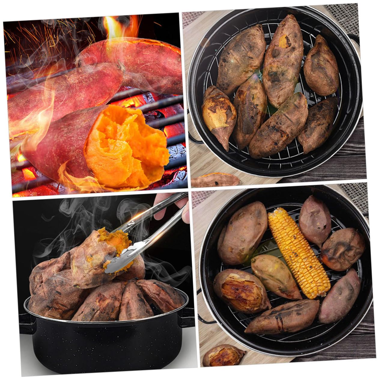 Zerodeko Multifunktionaler Bräter Topf mit Doppelten Griffen aus Emaille und Edelstahl zum Braten von Süßkartoffeln Mais und Kastanien für Küche und Restaurant