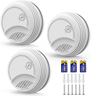 XUK Lote de 3 Detector de Humo – Alarma contra Incendios con Pila de 9V Reemplazable, Advertencia de Batería Baja, 85 dB, Sin Falsas Alarmas, Botón de Prueba y Silencio, EN14604 (Juego de 3 Unidades)