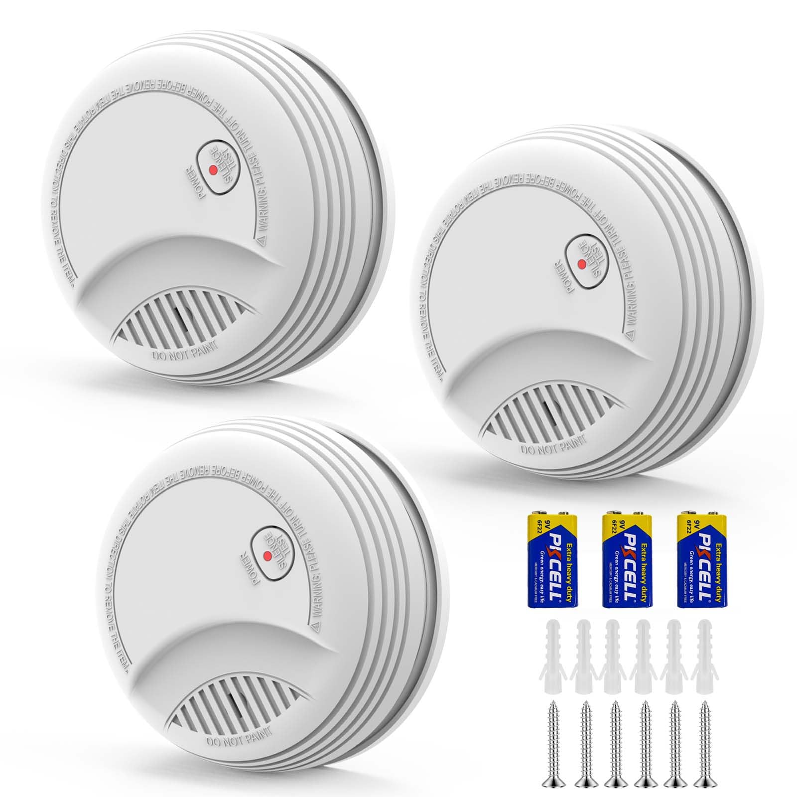 XUK Lote de 3 Detector de Humo – Alarma contra Incendios con Pila de 9V Reemplazable, Advertencia de BaterÃa Baja, 85 dB, Sin Falsas Alarmas, Botón de Prueba y Silencio, EN14604 (Juego de 3 Unidades)