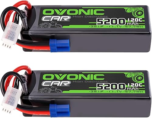 OVONIC 3S LiPo Batería 11.1V 5200mAh 120C con enchufe EC5 para RC Car RC Truck Avión Helicóptero, Barco, Carreras RC Hobby (2 paquetes)