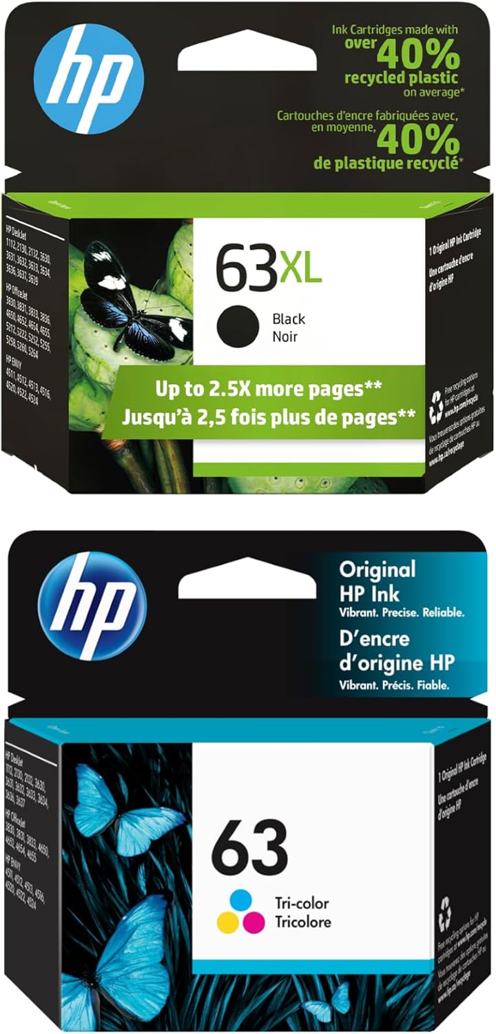 HP 63XL Blk/63 CMY Original Ink Bundle for DeskJet 2100/3600 Envy 4500/5000