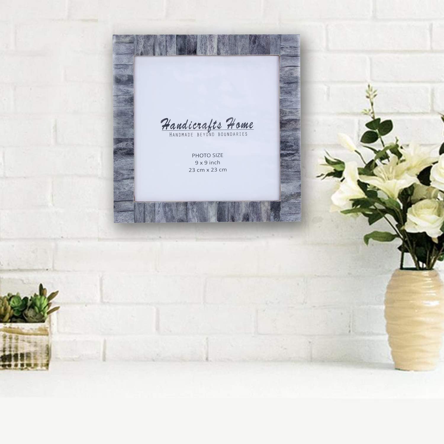 Handicrafts Home 9x9 Poster Frame - Grey Bone Inlay Classic Collection Wall Mount Decorative Picture Frame for Posters, Photos, Diplomas, Certificates, Art Work - Handmade Vintage Home Decor Gift