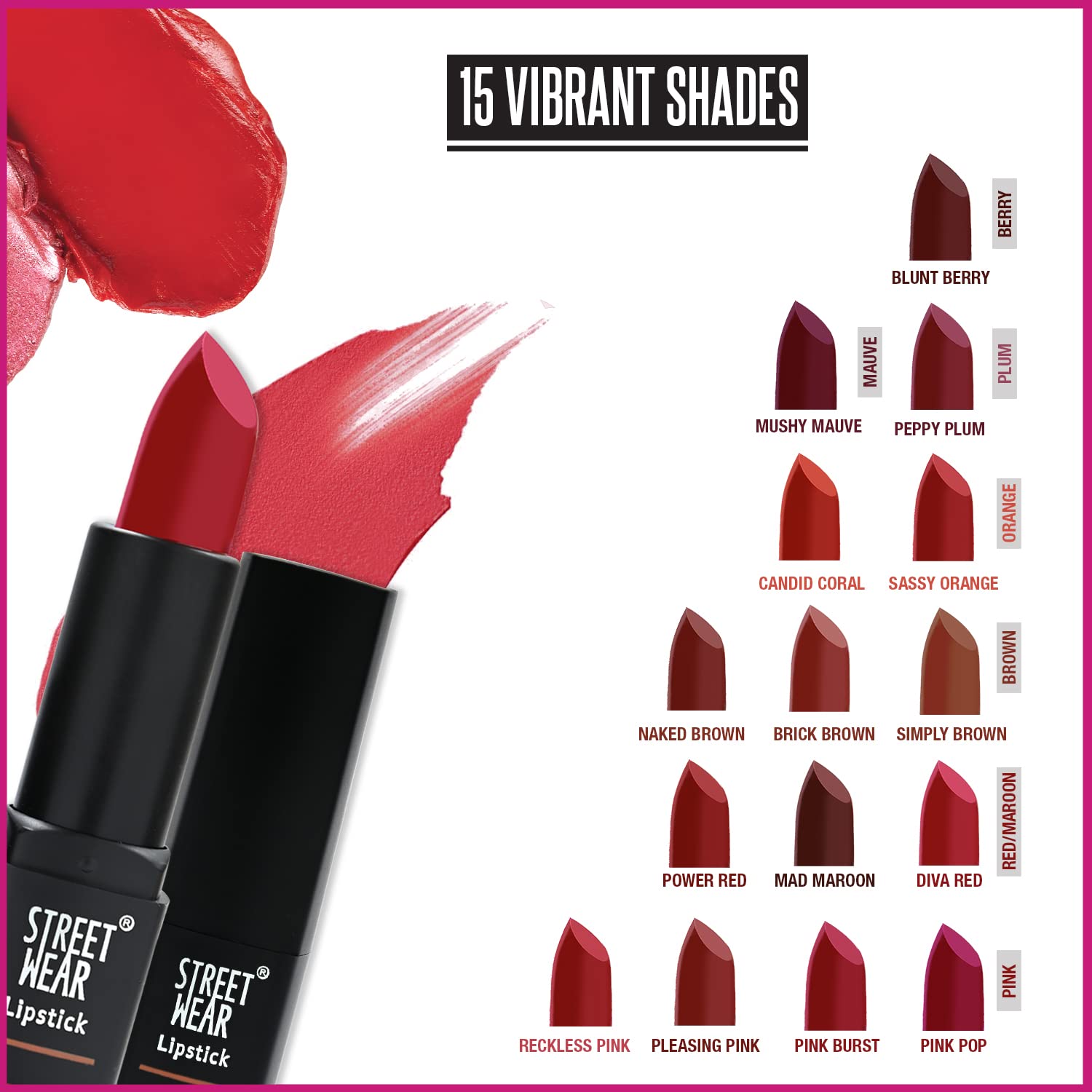STREET WEAR Matte Lipstick -BRICK BROWN (Brown) - 4.2 gms -Longwear, Velvety texture, Fade-resistant, High Color payoff, Lightweight Matte Lipstick, Plant-based Canuuba wax, Paraben-free 4