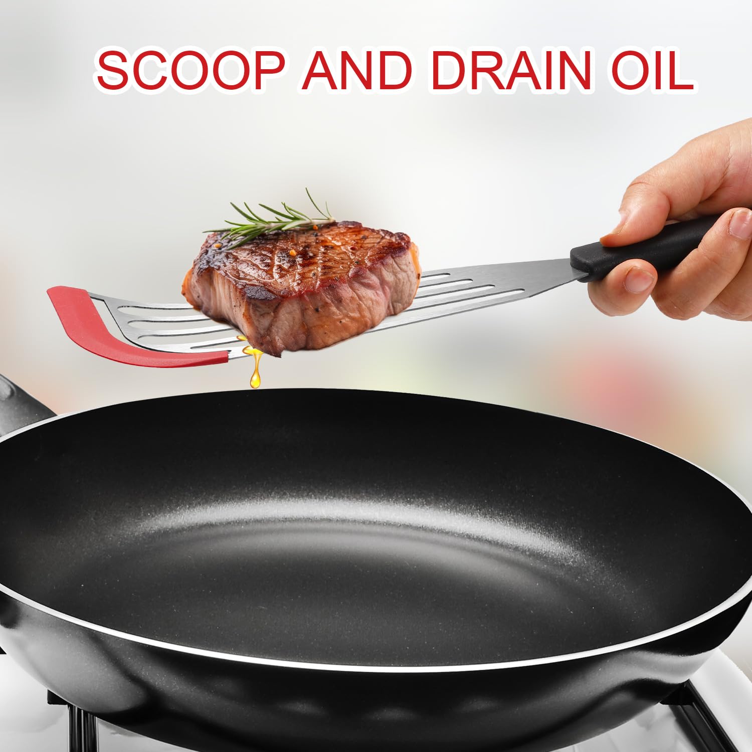 Confezione di 2 spatole da cucina in silicone massiccio, antiaderenti, resistenti al calore, senza BPA, ideali per pesce, uova, pancake (blu