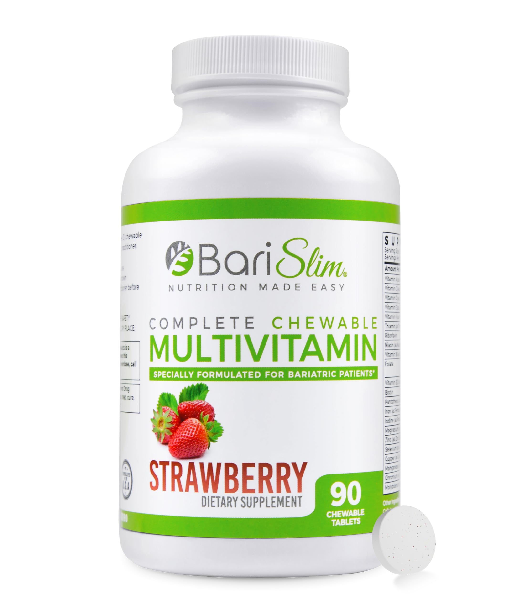 BariSlim Chewable Bariatric Multivitamin - 45mg Iron - Tailored for Post Bariatric Surgery, Including Gastric Bypass & Gastric Sleeve - Support Your Recovery Journey | Strawberry Flavor