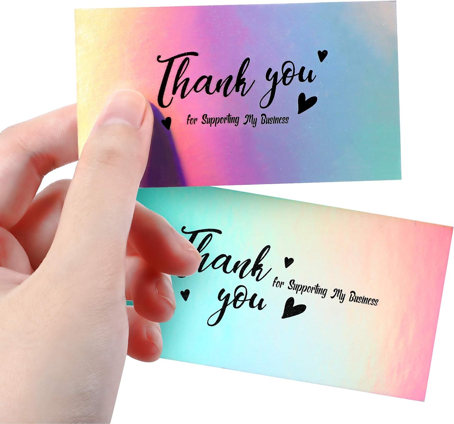 100 Pieces Thank You for Supporting My Small Business Cards, Holographic Silver Thank You Cards for Small Business Owners E-Commerce Retail Store Handmade Goods Customer Package Inserts, 3.5 x 2 Inch : Office Products