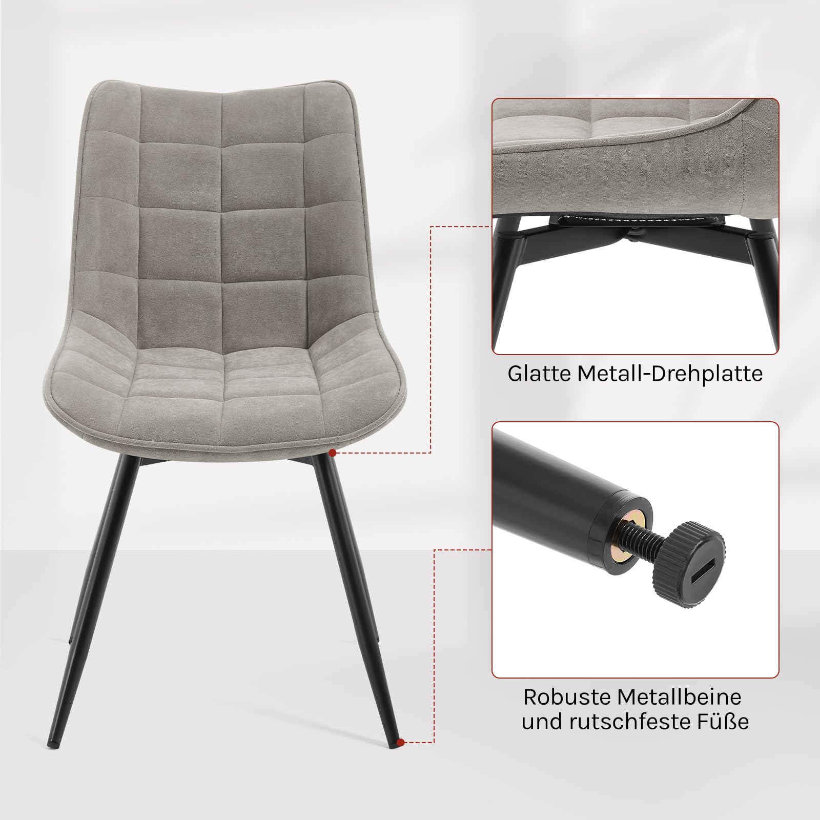 WOLTU Esszimmerstühle drehbar 2er Set Küchenstuhl Polsterstuhl Wohnzimmerstuhl Sessel mit Rückenlehne, Sitzfläche aus Samt, Metallbeine, Hellgrau EZS86hgr-2
