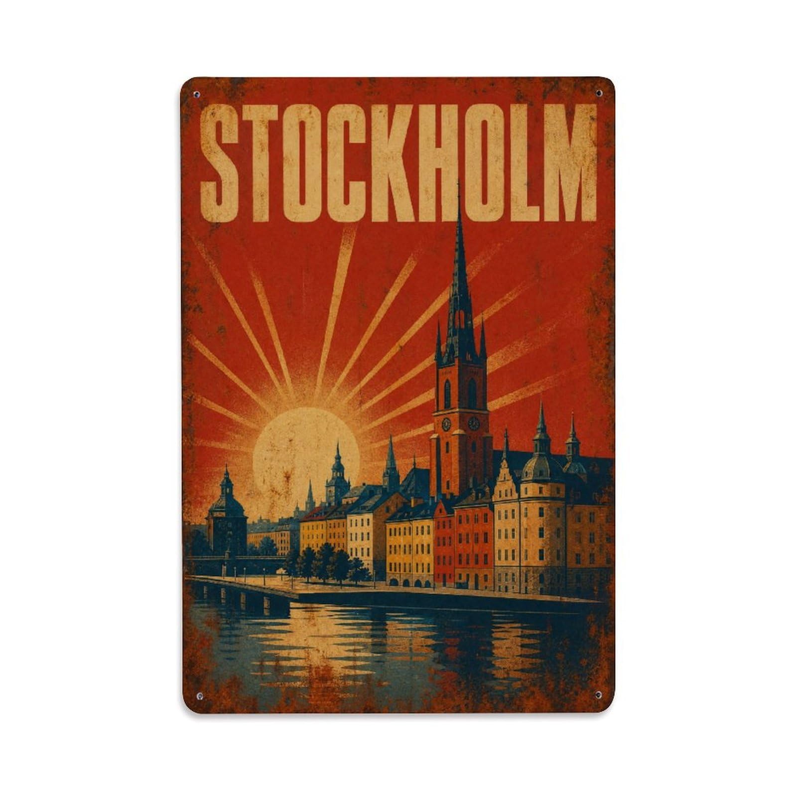 Huiyhb 8X12inch(20X30cm) Vintage Travel Stockholm Scenic Capital Sweden Metal Tin Sign