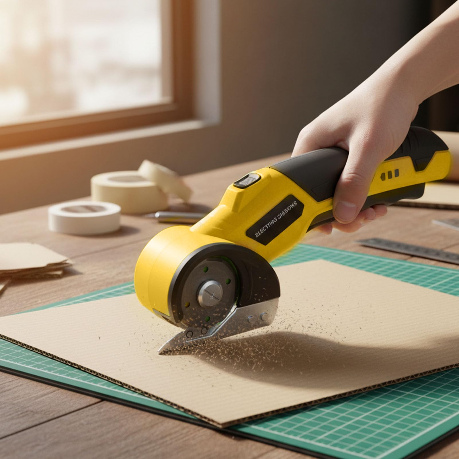 Generic Taglierina Elettrica per Cartone Taglierina Rotativa Efficiente per Pelle e Plastica, Design Leggero per un Funzionamento Confortevole, Ideale per Artigiani e Uso Domestico (YELLOW)