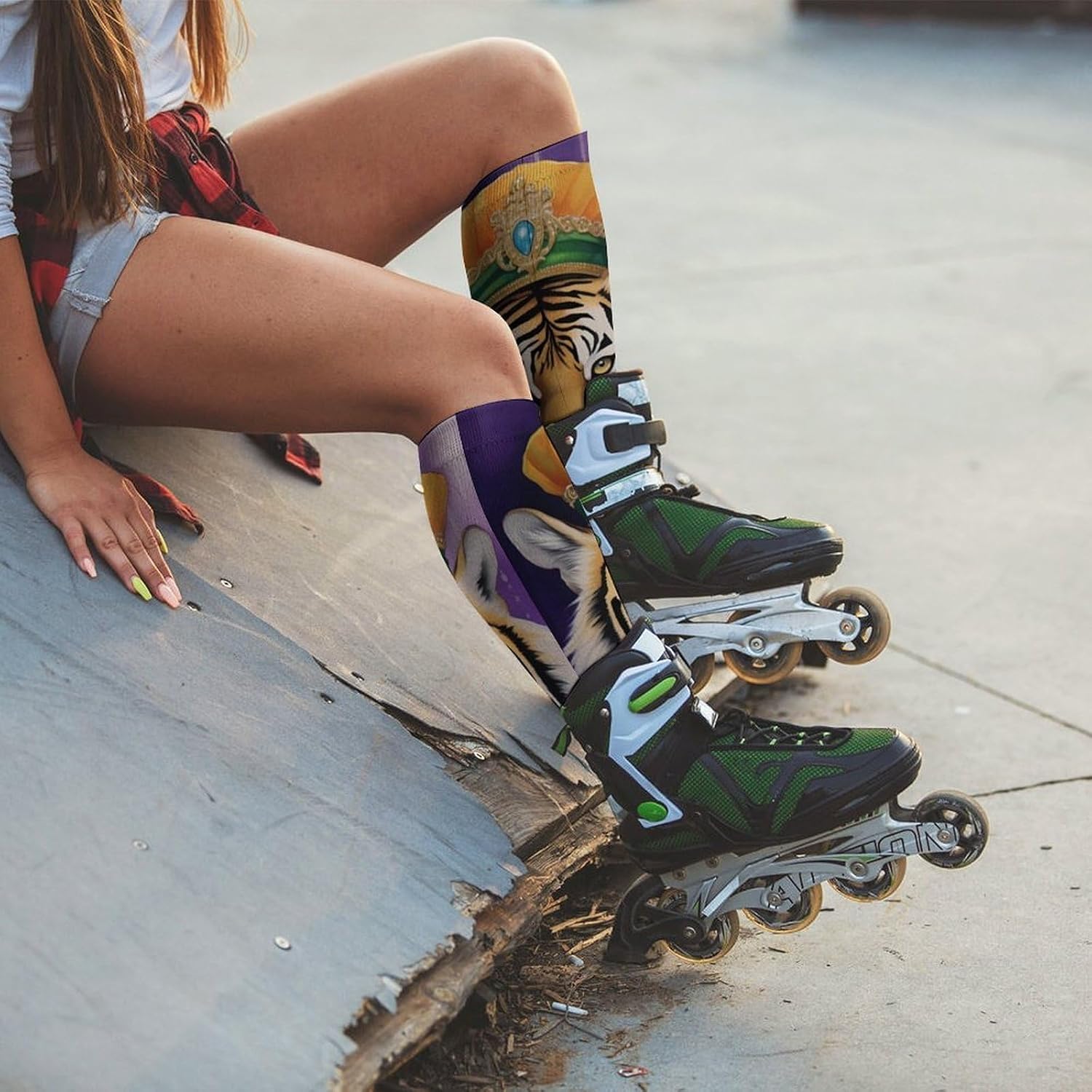 TIGER THE-KINGS-OF-MARDI And GRAS Knee High Socks Athletic Long Stockings Sport Casual Crew Tube Sock Boot 46cm