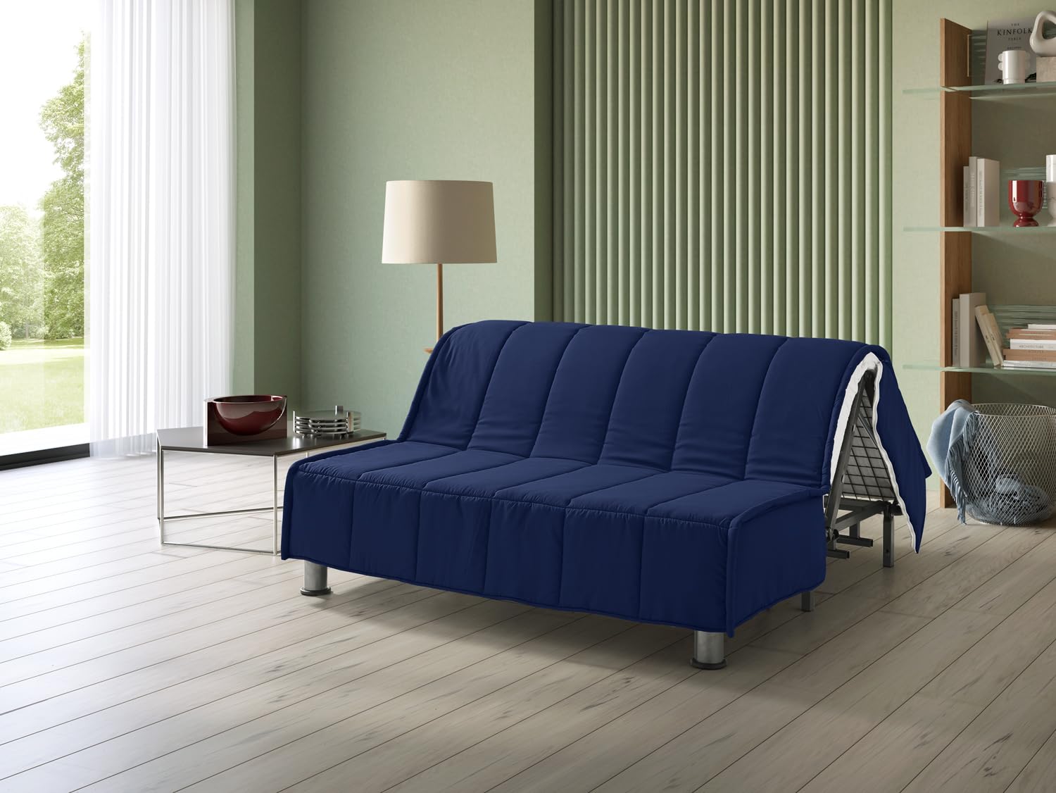 EVERGREENWEB - Divano Letto 3 Posti con Materasso Matrimoniale 160x190 Ortopedico, Prontoletto RICHIUDIBILE con Rivestimento SFODERABILE e Lavabile, Coppia Cuscini SUPERSOFT Abbinati color Blu EVENING