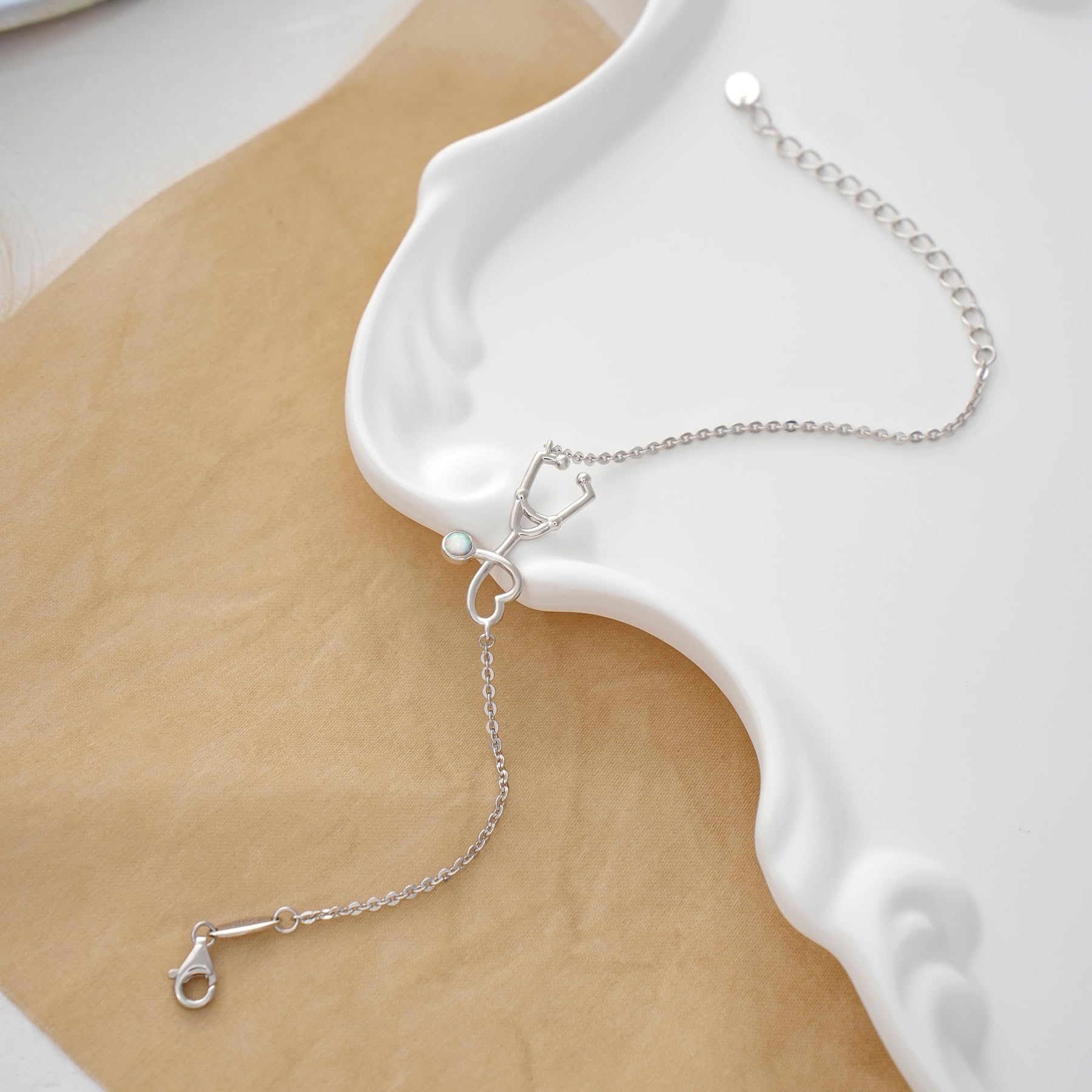 CHIC & ARTSY 925 Delicati braccialetti a maglie in argento sterling 925 con opale regolabile per donne, amicizia tra sorelle