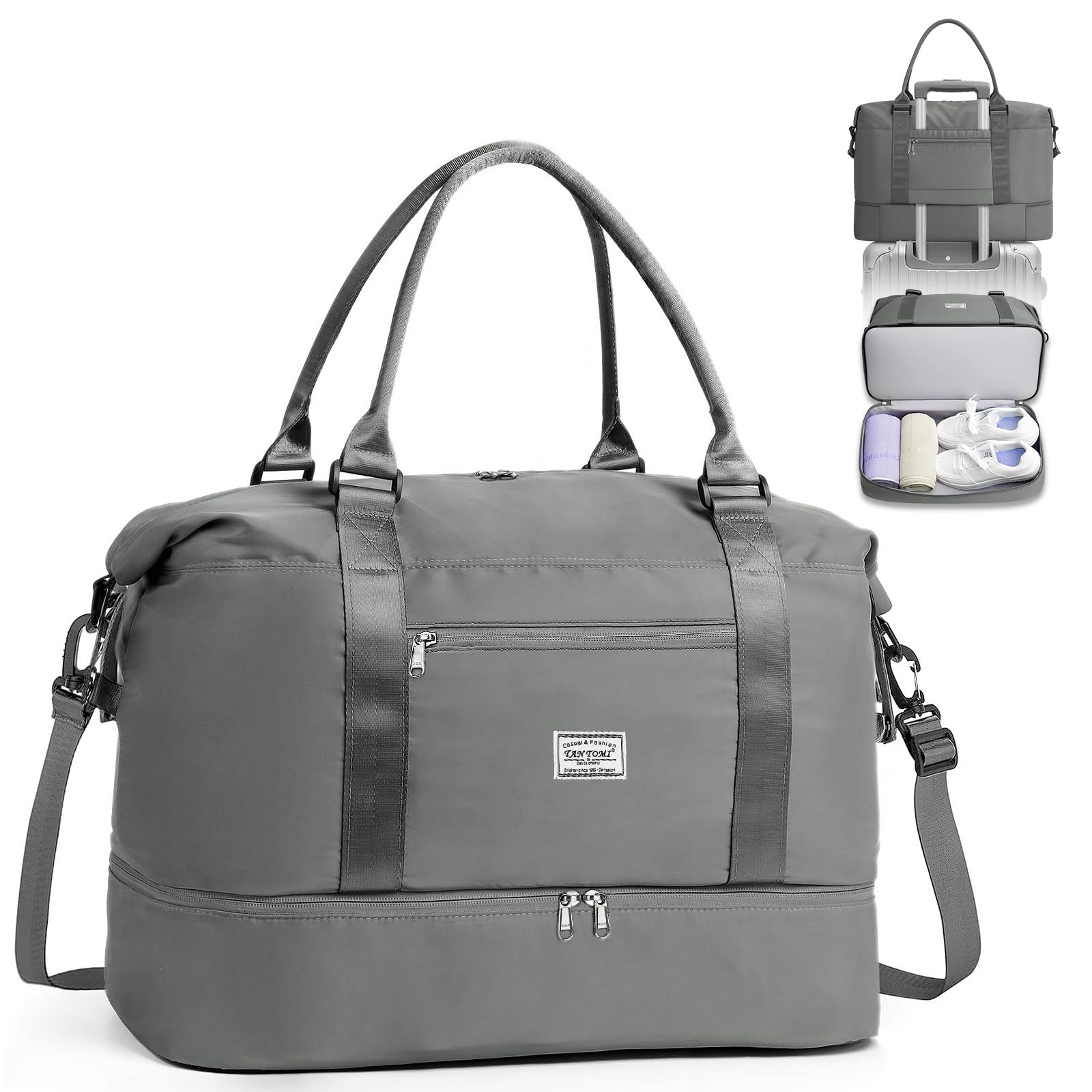 TANTOMI Reisetasche Damen mit extra Stauraum am Boden Wasserdicht Weekender Travel Bag mit Schuhfach und Trockentrennung, ideale Weekender-Tasche