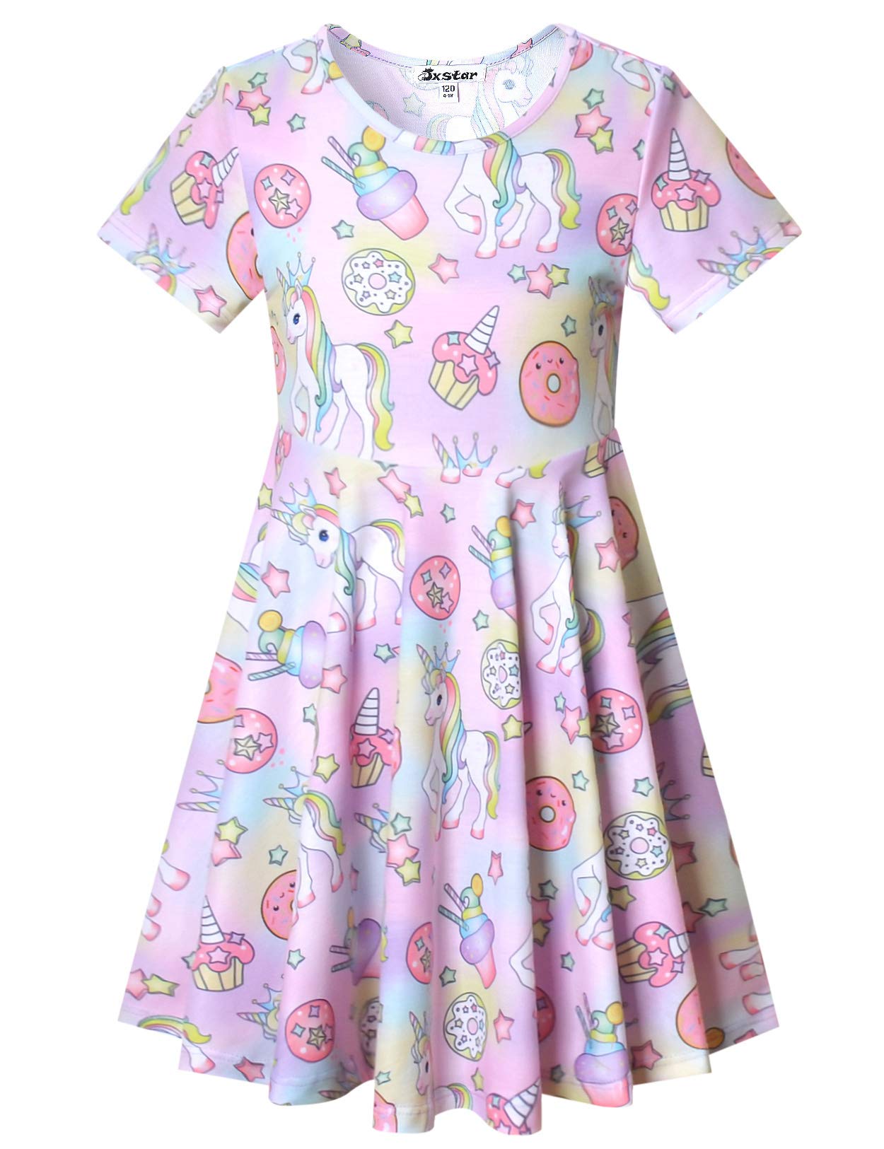 Unicorn Dresses for Girls Summer Swing Short Sleeve Casual Clothes for Kids