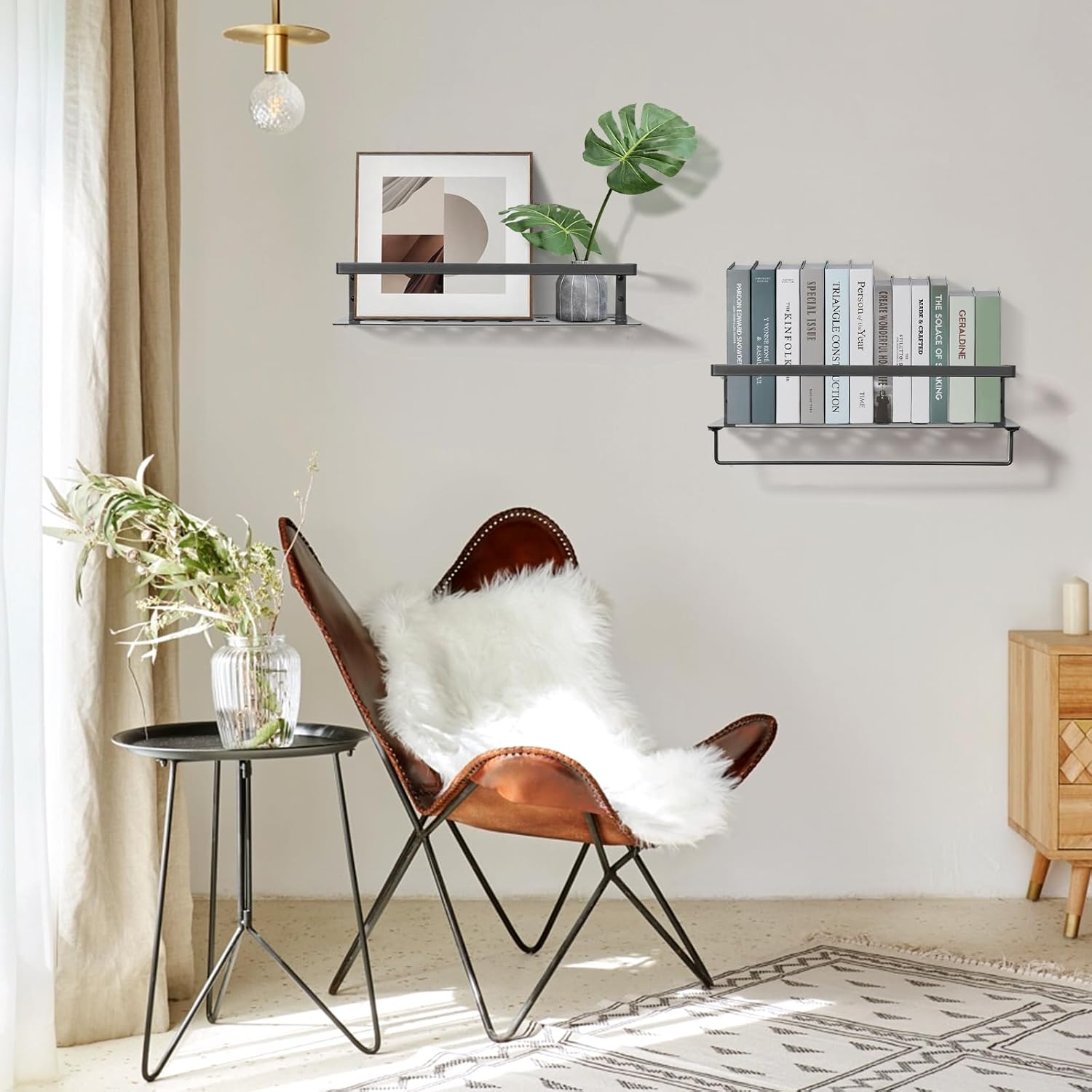 Uten Floating Shelves, Wall Mounted Iron Shelves Set of 2, Bathroom Storage Iron Shelves with Towel Rack, Wall Hanging Organizer Decor Shelf for Bathroom, Kitchen, Bedroom, Living Room